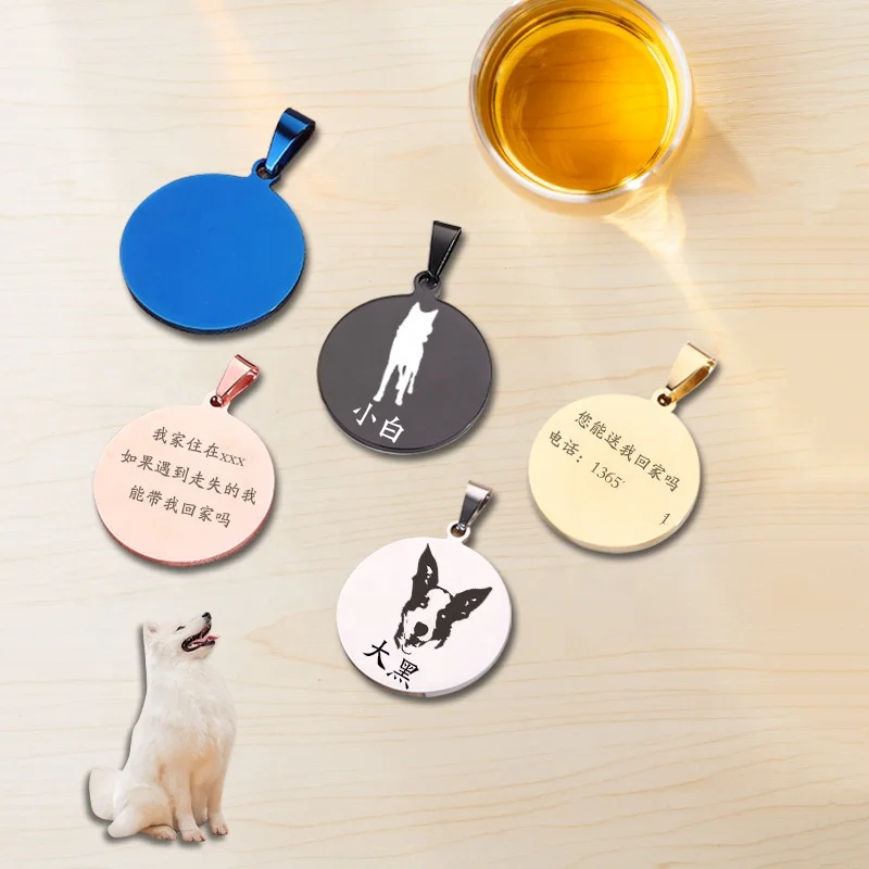 Factory Wholesale Price Round Stainless Steel Dog Label Customized Round Necklace Pet Name Brand Metal Pendant For Small Animal
