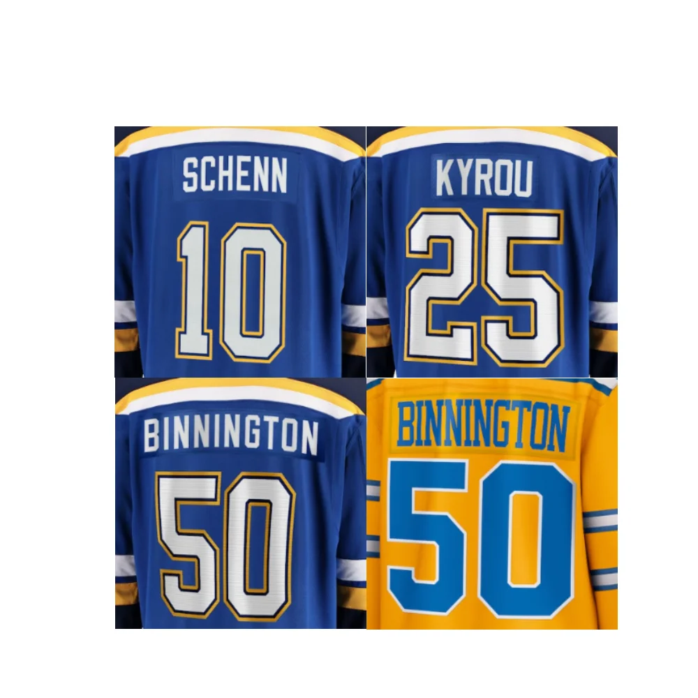 2024 новый топ сшитый хоккейный трикотаж St. Louis Team 50 Binnington 25 Kyrou 91 Tarasenko