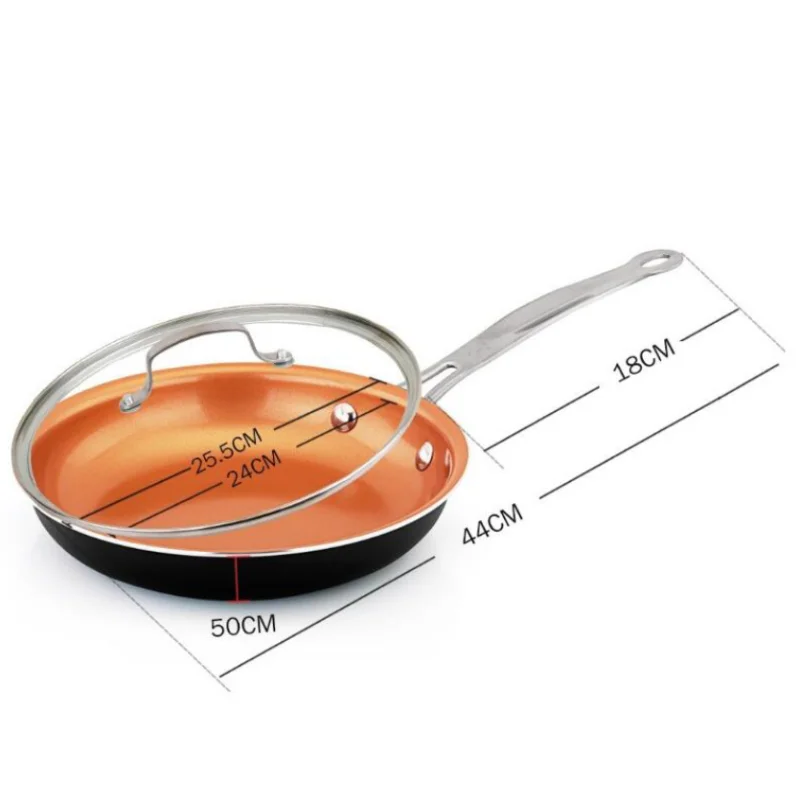 Hot Selling Aluminum Alloy Nonstick Copper Frying Pans with Lid Nonstick Skillet with Lid Large Copper Pans Nonstick