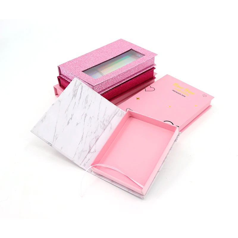 Custom Luxury Empty Paper False Lash Box False Pink Magnetic Customise Designer Eyelash Packaging Box with Mirror