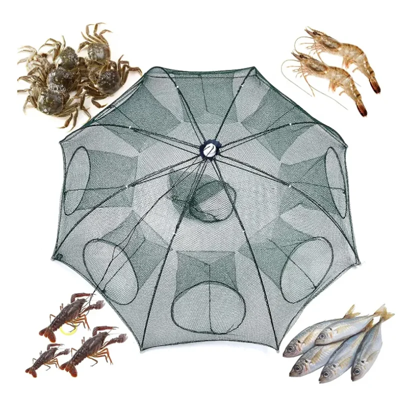 Customized collapsible umbrella 4 6 8 10 12 16 20 24 hole small mesh lobster traps fishing cage