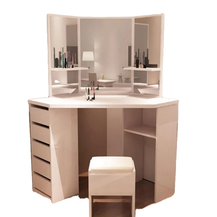 Bedroom Furniture Girls Dressing Table White Makeup Vanity With Mirror and Stool