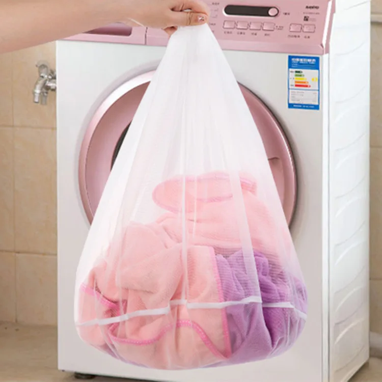 Wholesale New 2021Foldable Fine Mesh Net Washing Underwear Drawstring Polyester Laundry Bag