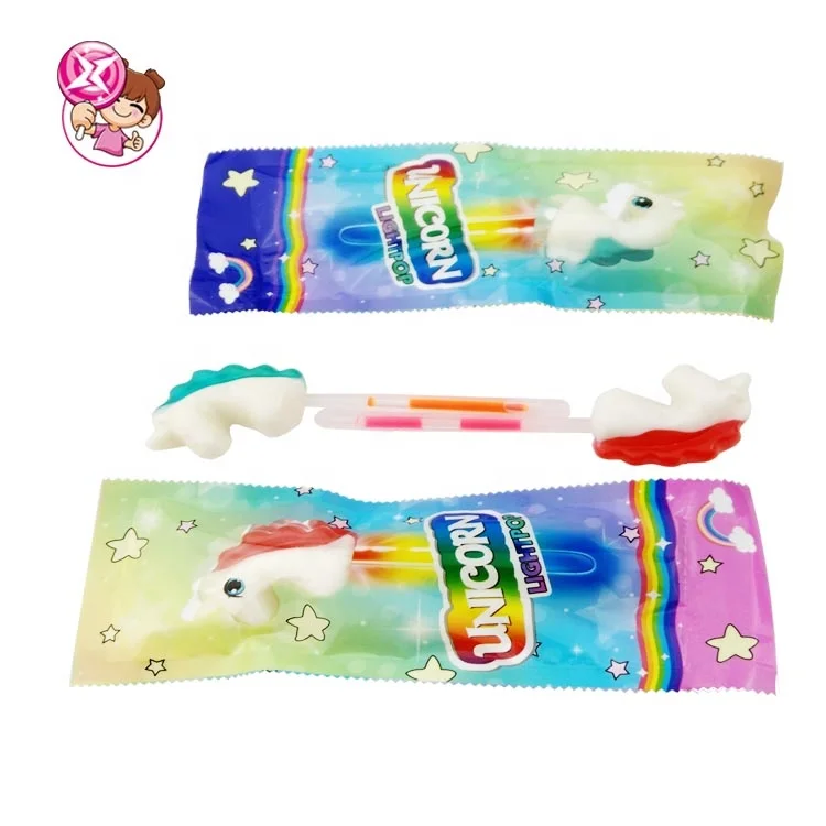 The factory wholesale halal fruit-flavored unicorn-shaped lollipops for kids