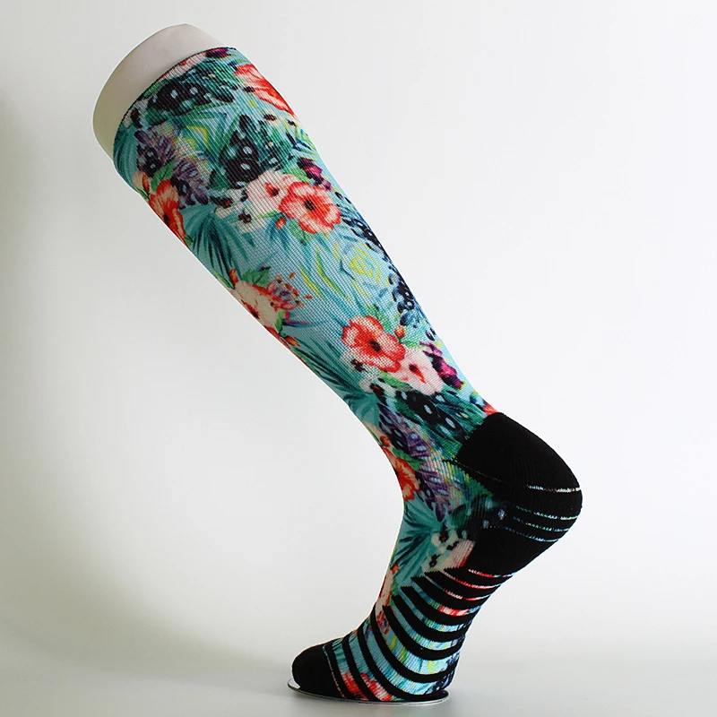 15-20mmhg print floral custom logo black bottom compression socks men