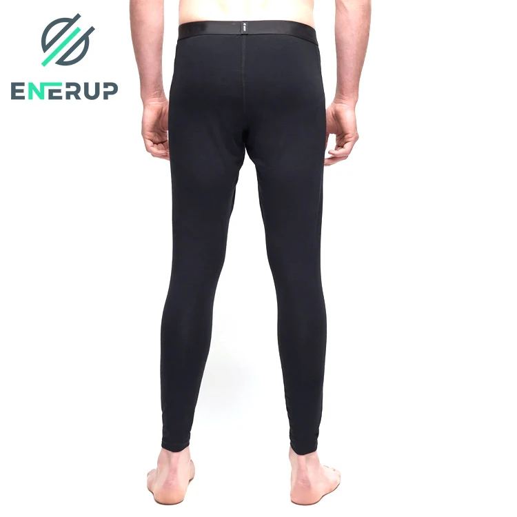 Enerup Merino Wool Silk Thermal Base Layer Skin Tight Long Pants running Thermal Leggings Black Thermal pant for men