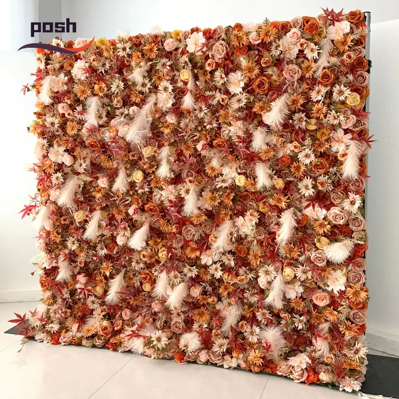 Custom Wholesale Price Artificial Silk Flower Rose Wall Flower Panel Backdrop Stand For Flower Wall Decoration
