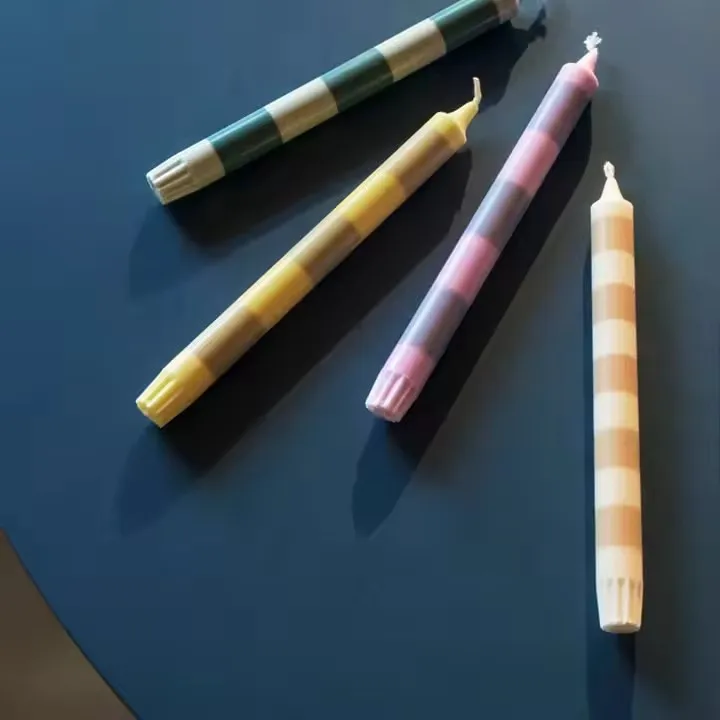 Custom Colorful Household Striped Stick Candle Design Soy Wax Taper Dinner Pillar Scented Candle Stick for Weeding