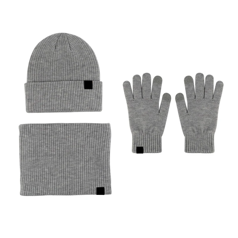 High quality 3 pieces winter beanie hat scarf glove sets adult warm winter custom logo ribbed knitted scarf hat & glove sets