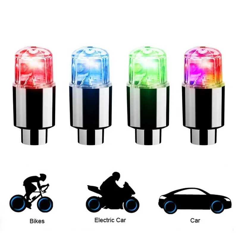 Car Wheel LED Light Moto cycle Bike Light Tire Valve Cap Decorative Lantern Tire Valve Cap Flash Spoke Strobe Neon Lamp