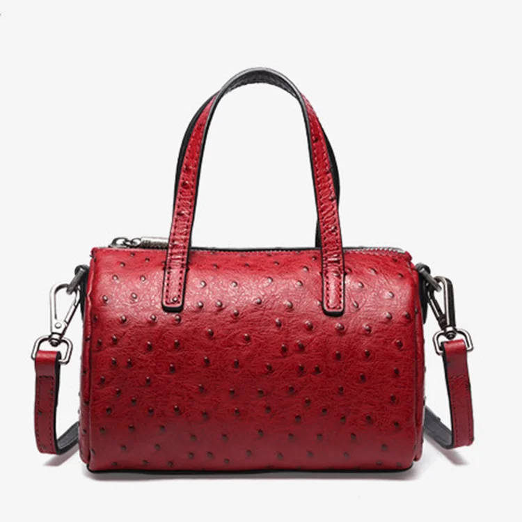 2023 New Collection Women Genuine Leather Handbags Famous Designer Ostrich Embossed Leather Round Bags for Lady
