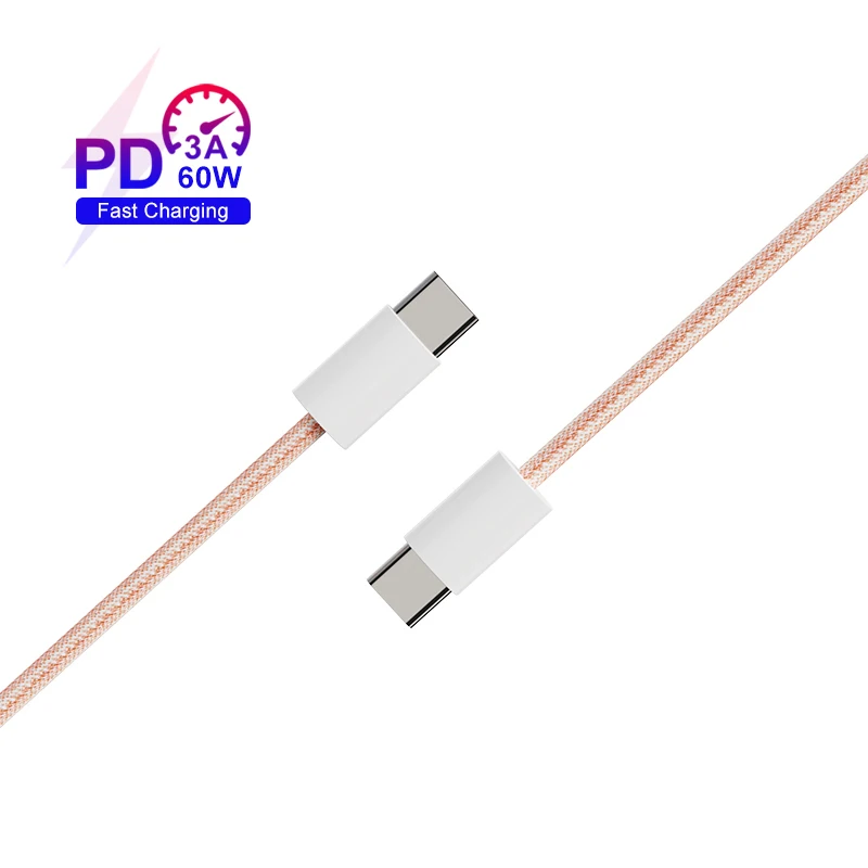 60W Nylon Braided type C fast cable 3A charging quick charge charger cable to TYPE C carga rapida for iphone Samsung huawei