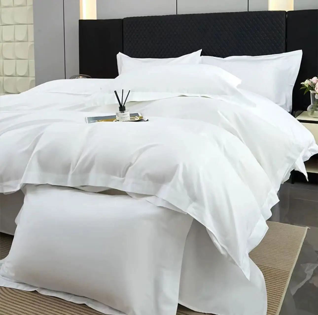 Factory Oem 5 Star Hotel Quality Bed Fitted Sheet King Queen Size 100% Cotton Bedsheet Stripe Luxury White Bed Sheets