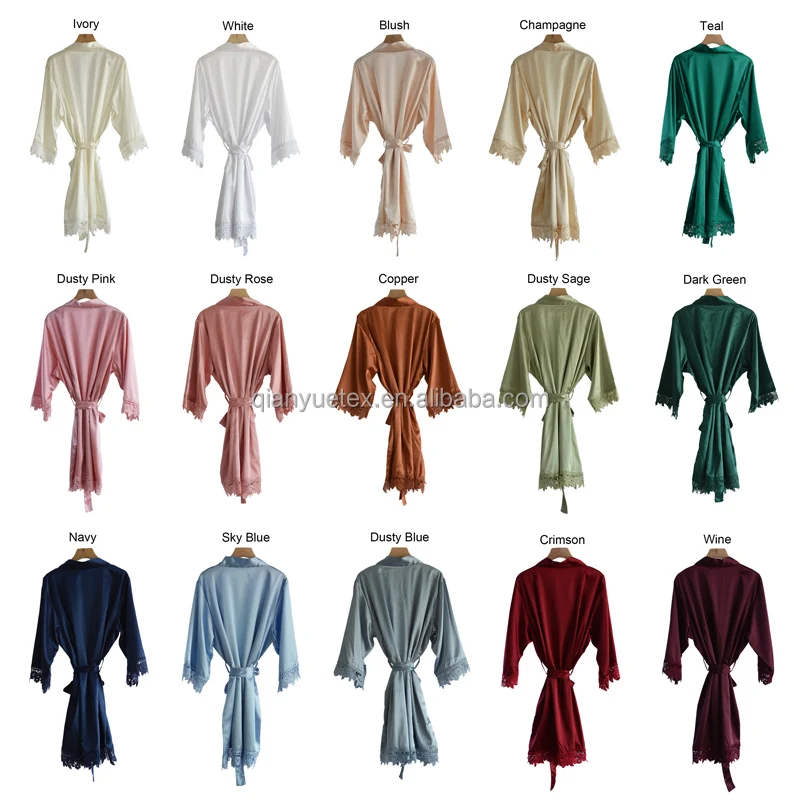 RTS 15 Colors Bridesmaid Robe Women Satin Bridal Robe With Lace Trim