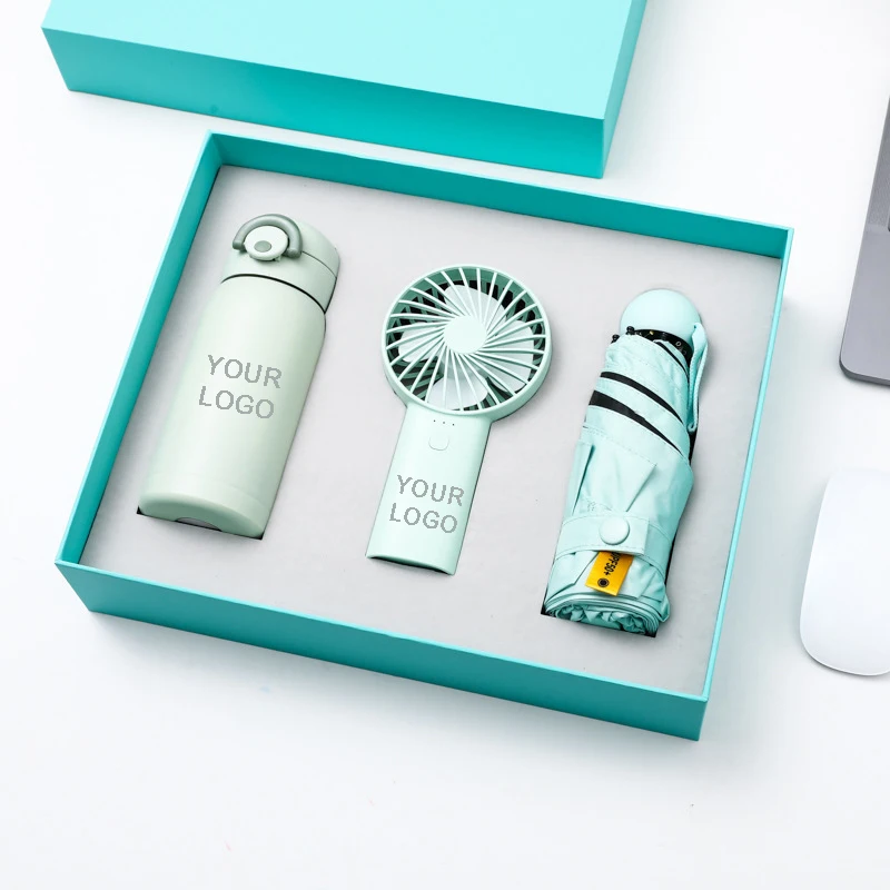 Summer Fresh Gift Thermos Cup Small Fan Umbrella Set Girl Gift Box Set Custom Logo