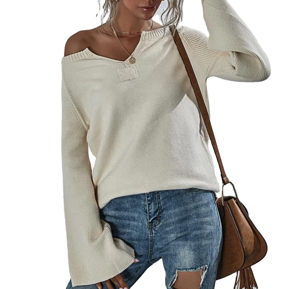 
spring autumn fashion hot seller long sleeves v-neck mandarin sleeve ladies pullover knit women sweater 