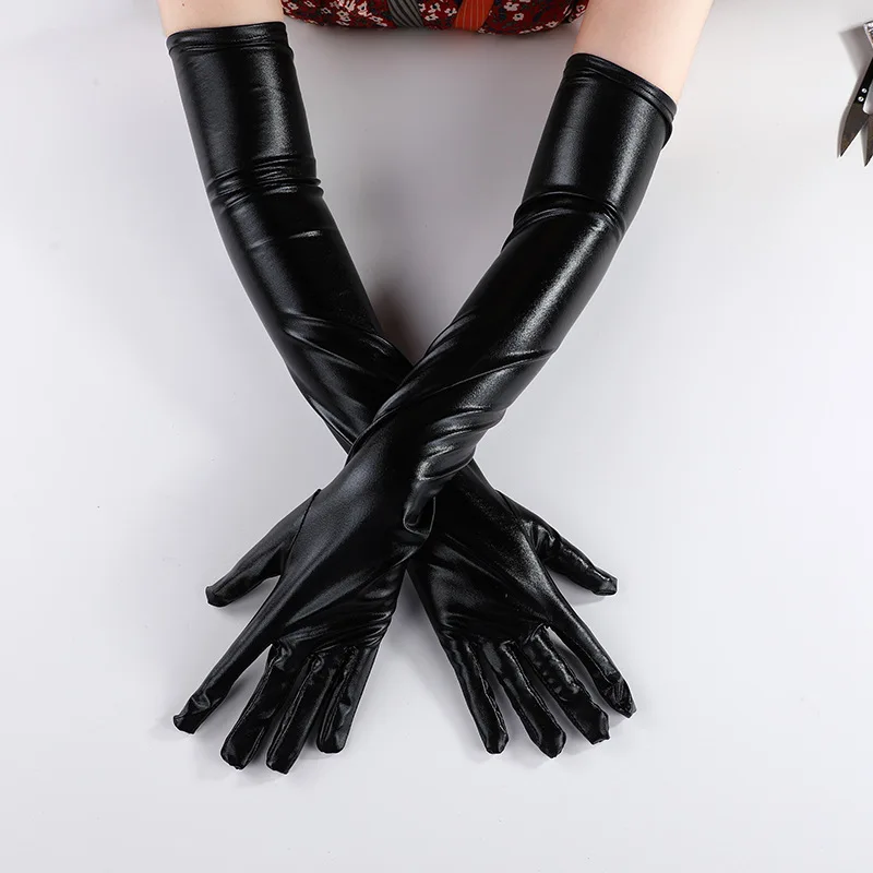 Sexy patent leather gloves cosplay plus long gloves bright leather coated steel pipe Dance gloves