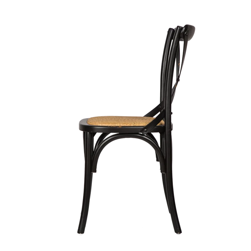 Французский стиль отель загородный дом из тикового дерева трость X крест-накрест для использования на кухне черный обеденный стул