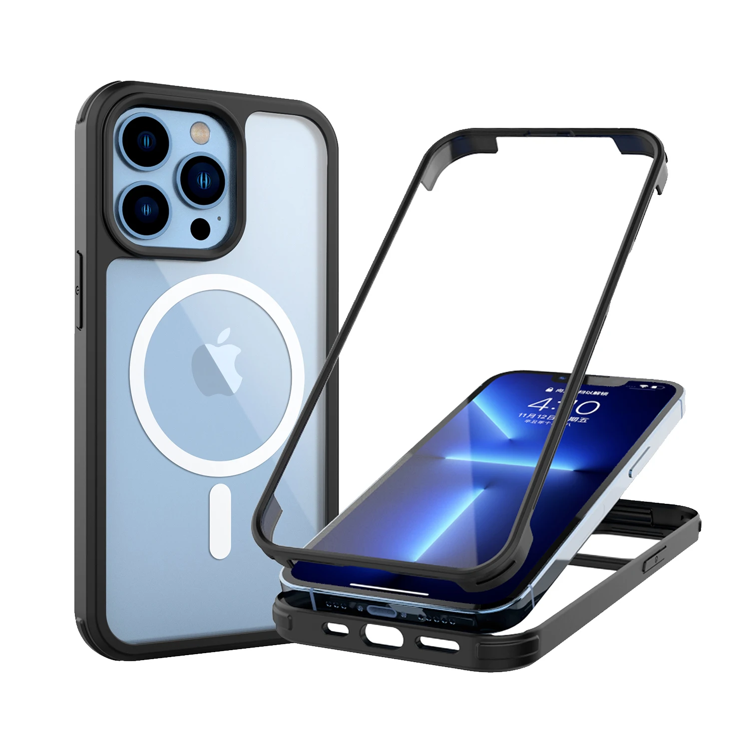 Full cover luxury 360 magnetic adsorption metal tempered glass double sided phone case For iphone 14 pro 13