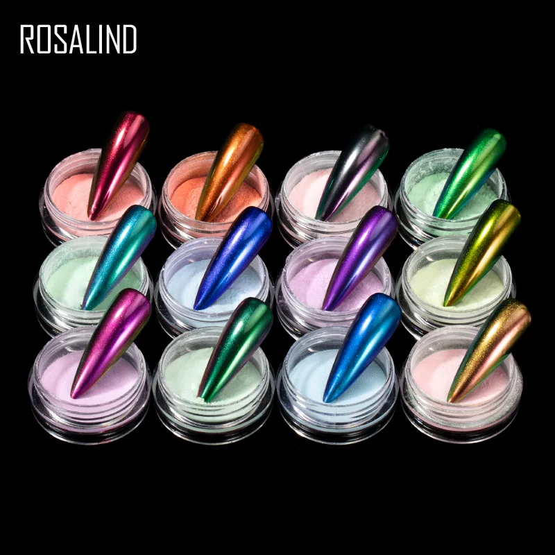 Rosalin Factory OEM chrome pigment aurora colorful magic metallic mirror effect powder flash nail powder for nail art