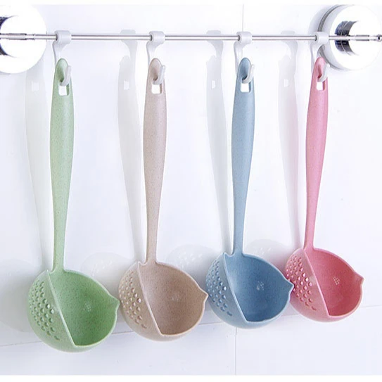 Best Sale Kitchen Hot Pot Dual Purpose Wheat Straw Soup Spoon Colander Two in One
