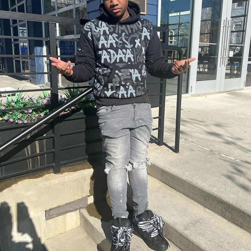 YYSY Custom Logo Streetwear Hip Hop Graffiti All Print Hoodies Men No Pocket Cut Edge Hoodie Manufacturer