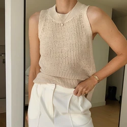 New Trend Women Crew Neck Knitted Sleeveless Ribbed Casual Sweater Vest In Stocks