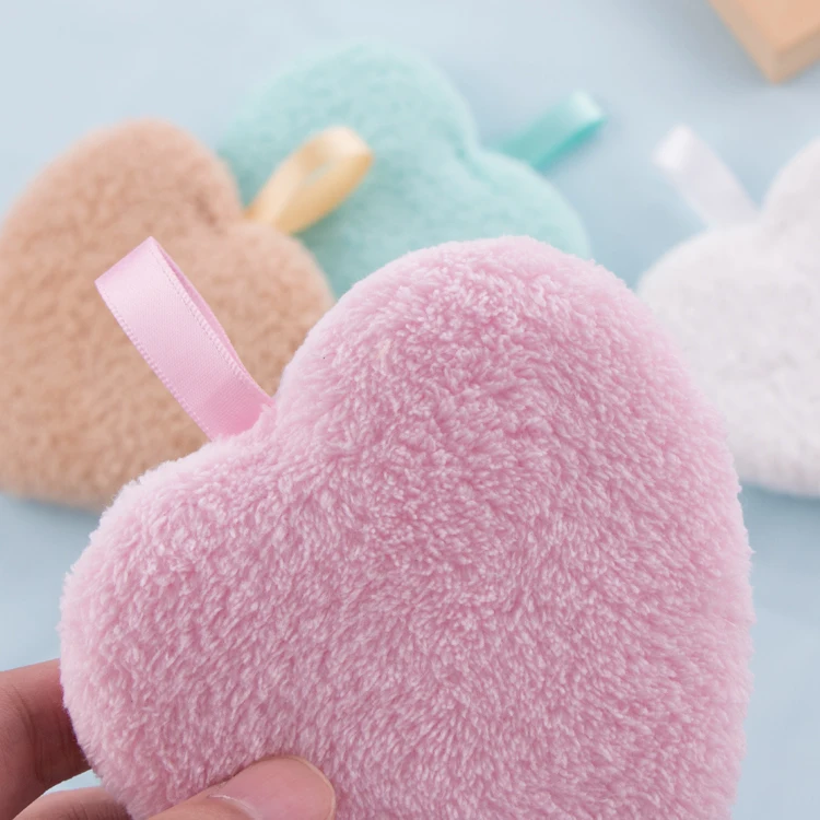 Private Label Reusable Cosmetic Product Face Makeup Cleansing Towel Cloth Tool Pink Love Heart Microfiber Cotton Remover Pad