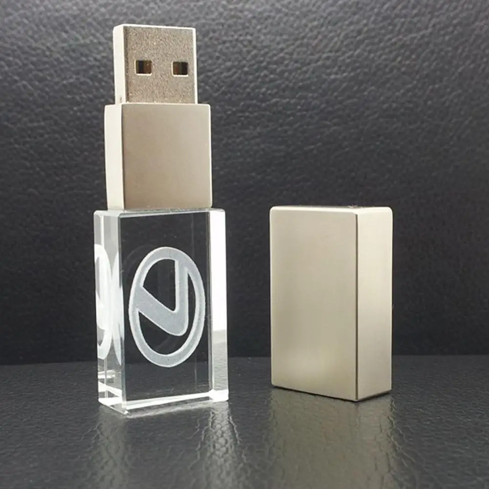 New Design Professional Crystal Usb Logo Led Laser Logo Door Light Fiat Usb Flash Drives With Led Indicator