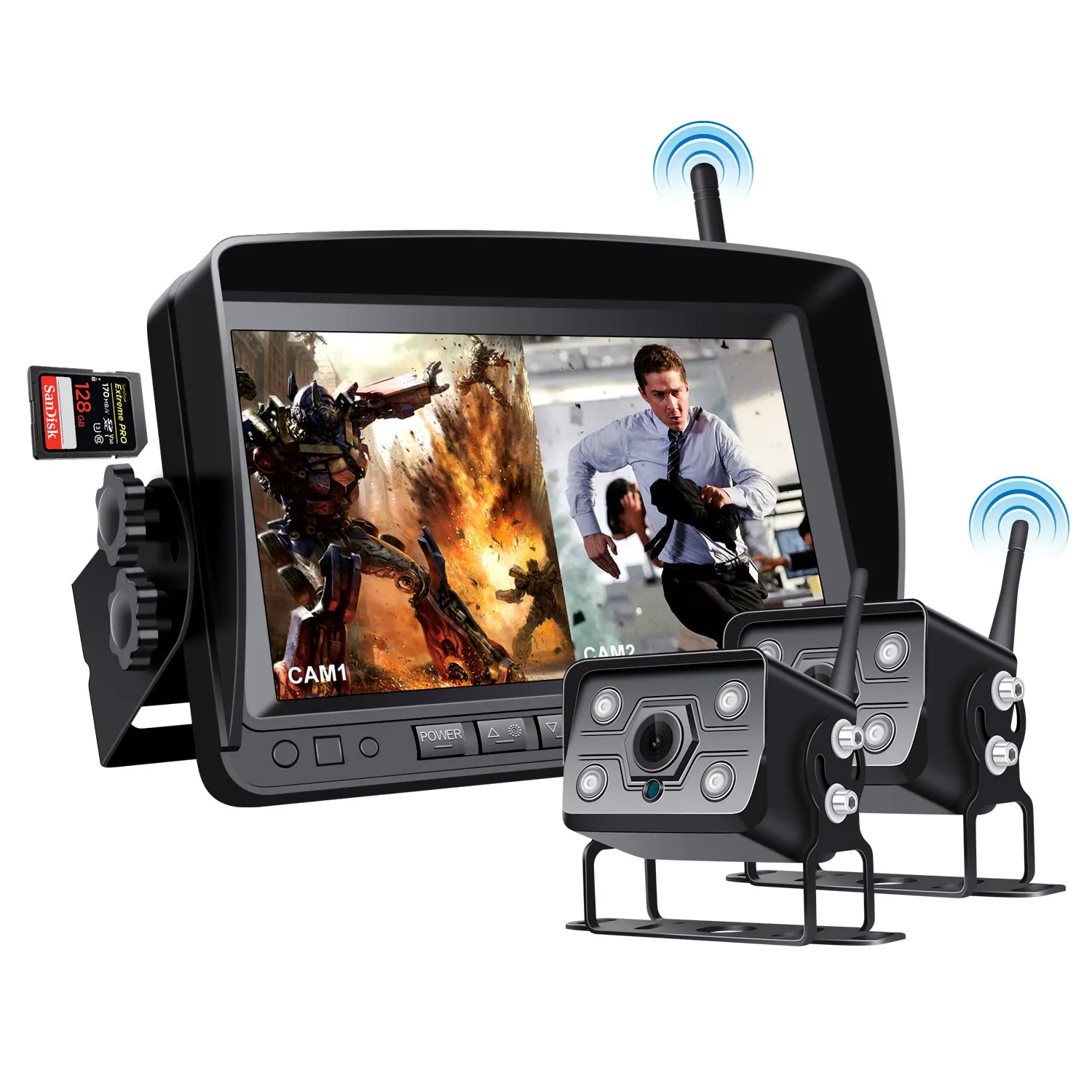 2CH Truck System Rearview Rear View Reverse Backup Hd Parking Reversing Wifi Kit 7 Inch Lcd Bus Wireless Monitor Camera For Truck