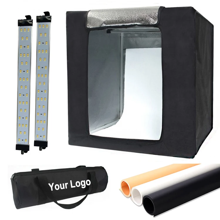 Yiscaxia Custom Logo Photography Studio Box LED 60*60cm High Brightness Portable Metal Tube Black Photo Shooting Tent Box