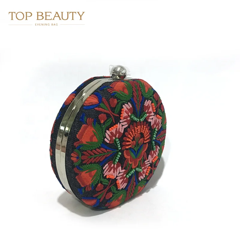 
Most popular handmade sling shoulder hand bag polyester crystal chain unique clutch bags custom print clutch bag 