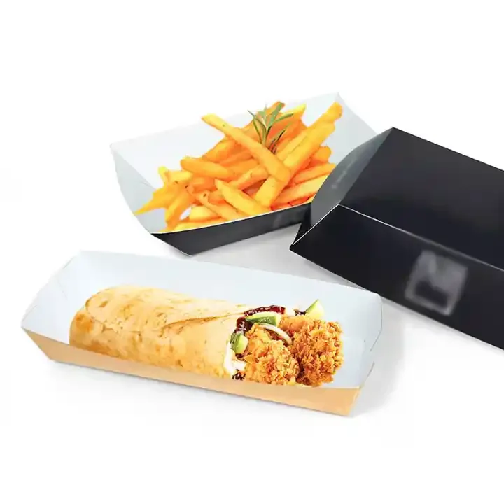 Eco Friendly Paper Hot Dog Box Boat Shape Dessert Snack Tray