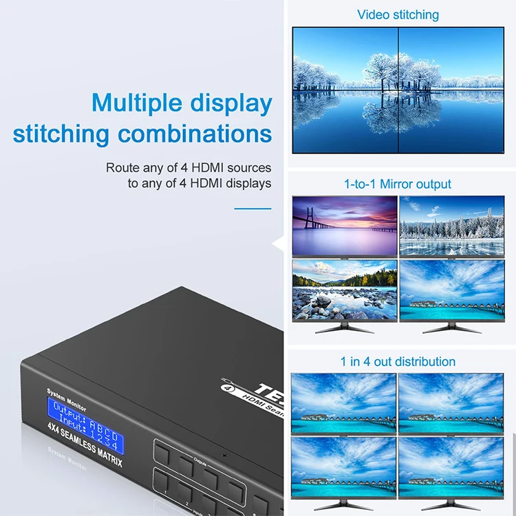 2X2 Video Wall 4x4 HDMI Seamless Matrix Switcher Up to 4K HDMI Matrix 4x4 LAN Control Video Matrix Switches