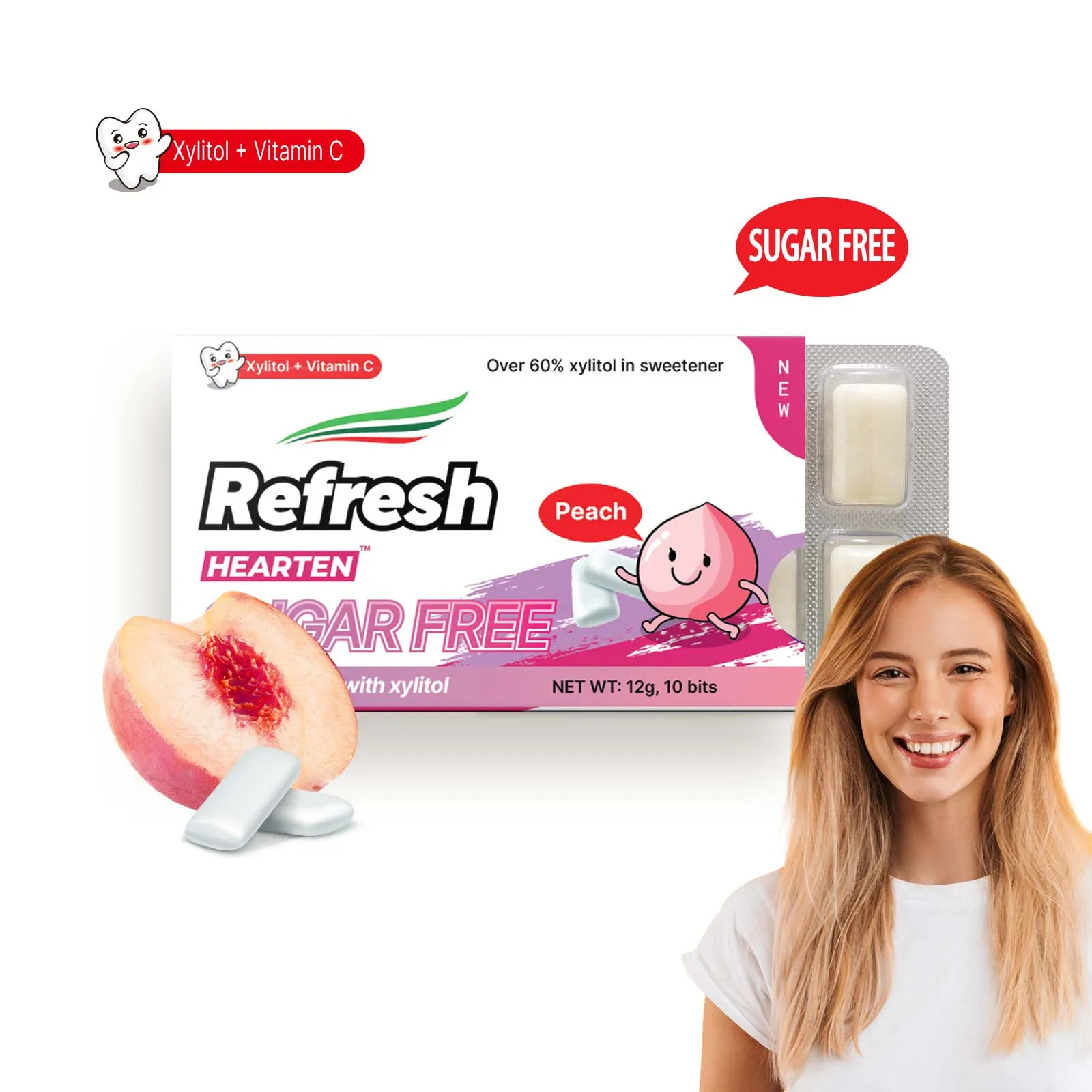 HEARTEN brand 1.2g per gum 12g one blister sugar free chewing gum