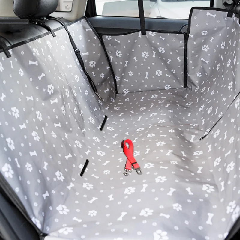 Solid Pattern Double-Layer Dog Car Mat Rear Car Seat Cushion with Stain-Resistant Hole Made of Polyester for Pets