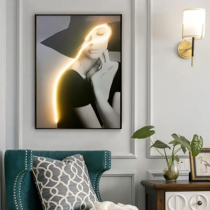 high-quality Wall Painting Led Light Portraits Painting Entrance Decorative Illuminating Picture Wall Art