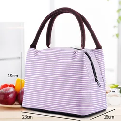 Wholesale Custom Reusable Eco Friendly Striped Small Cute Nurse Canvas Soft Thermal Insulated LUNCH BAG for Women School Kids
