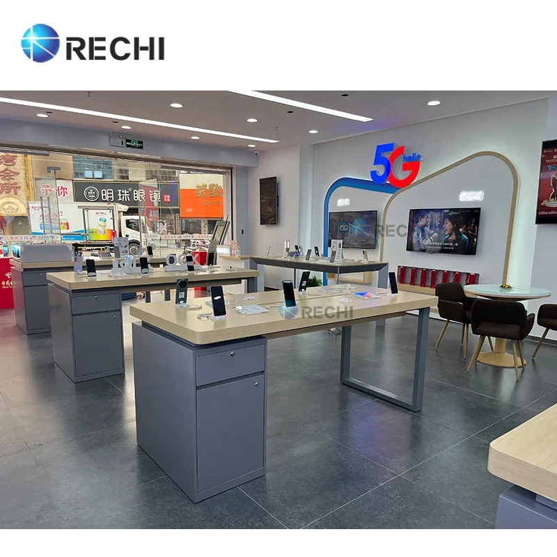 RECHI Mobile Phone Shop Counter Display Table Design To Display Mobile Phone Shop Decoration Cellphone Store Display Fixture