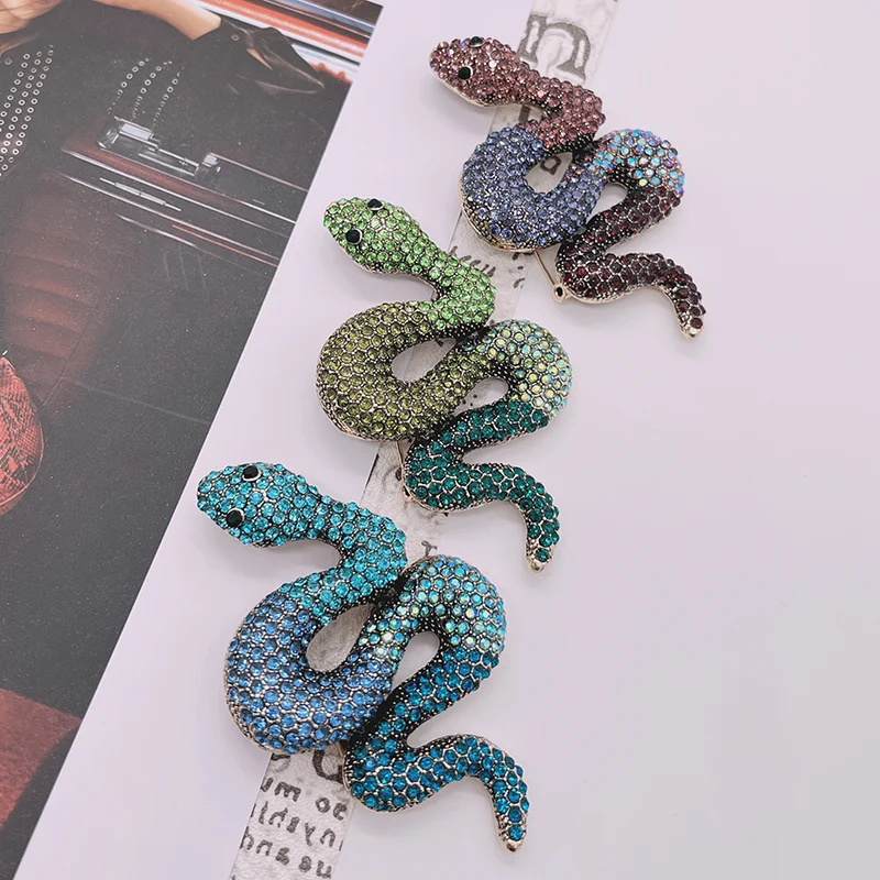Statement Metal Animal Snake Lapel Pin Crystal Rhinestone Snake Shape Brooches Women