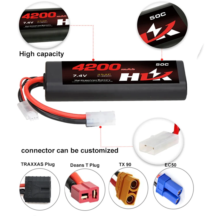 Hlk  4200Mah 7.4V 2S 50C Rc Car Battery Lipo Batteries For 1/10 Scale  Truck