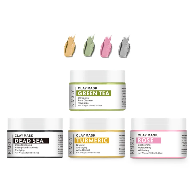 Private Label Organic Face Oil Control And Acne Removal Pink Turmeric Green Tea Facial Clay Mud Mask