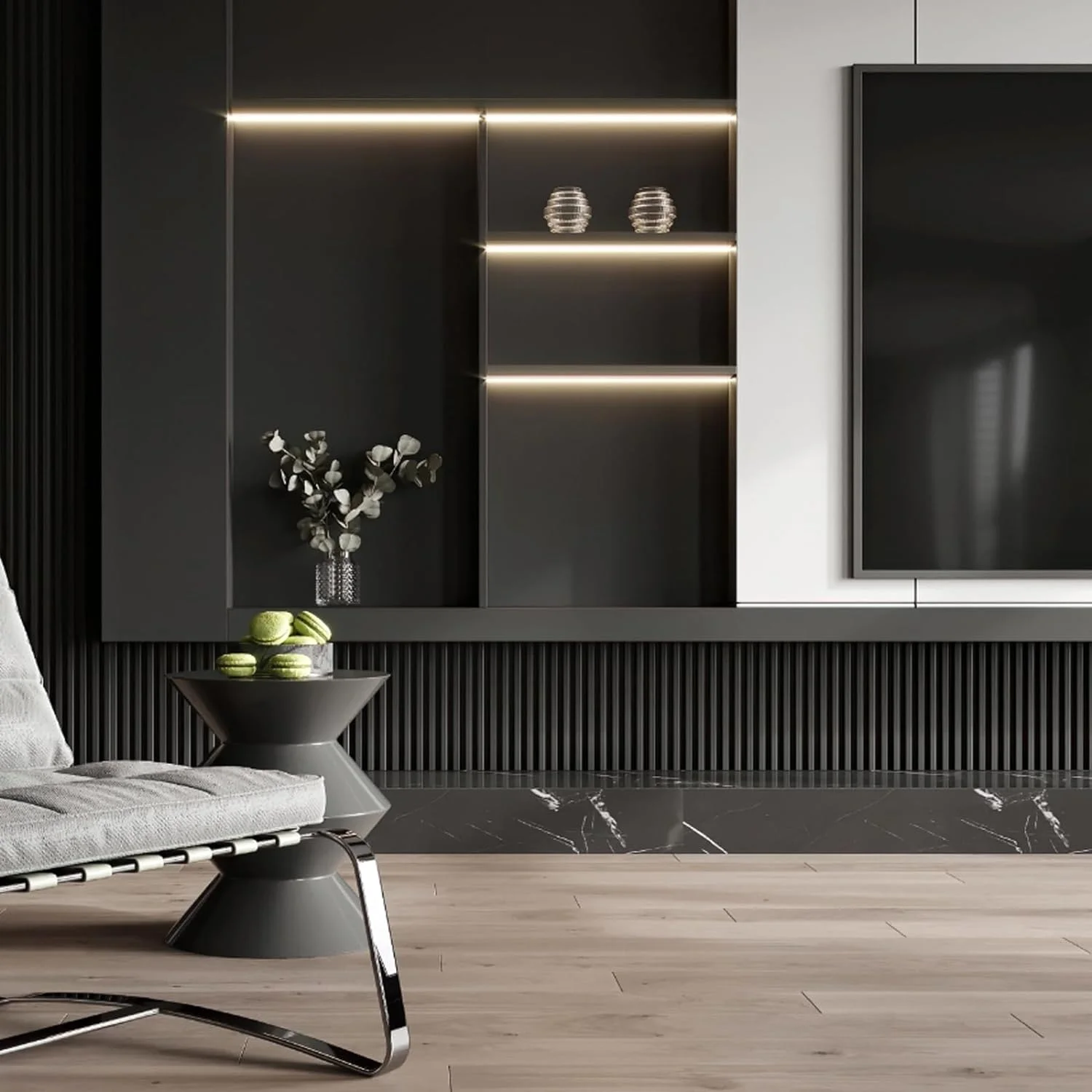 KASARO 2400*600mm Black Soundproof Panel 3D Grille design soundproof wooden slatted Wall Panels and Boards for hotel