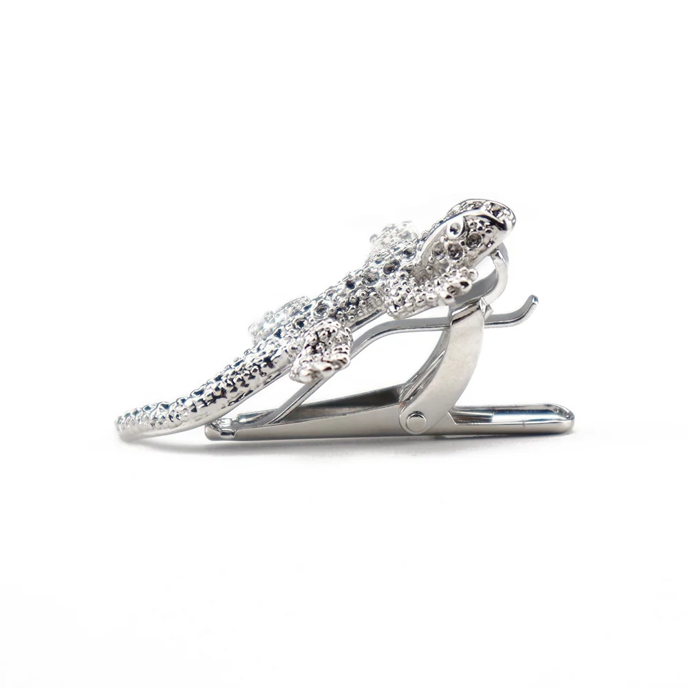 Серебряный блеск, модная ящерица на заказ, медный мужской галстук, балка, животный дизайн, оптовая продажа, зажимы для галстука