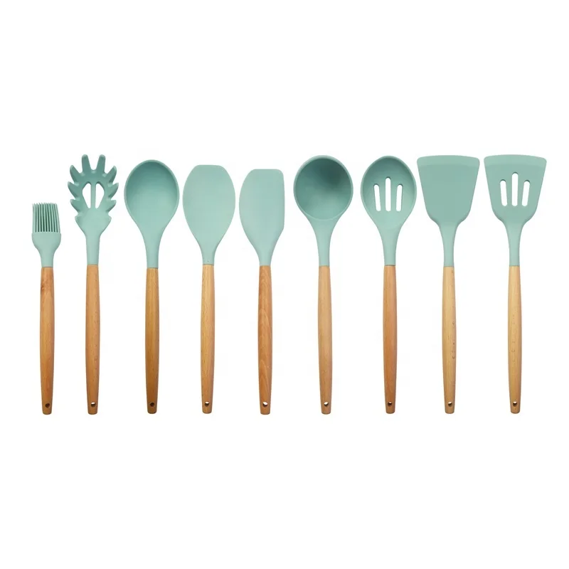 Wholesale 12 Pieces In 1 Set Kitchen Accessories Cooking Tools Kitchenware Silicone Kitchen Utensils With Wooden Handles
