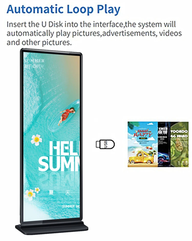 75 inch full screen touch screen kiosk 4k indoor Floor standing vertical advertising poster display screen lcd digital signage