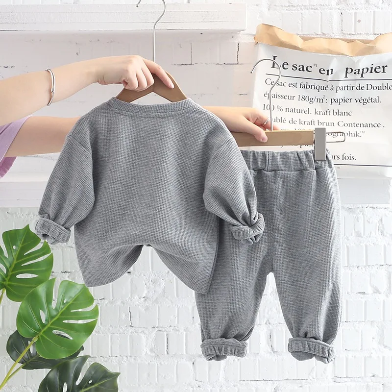 WEN Boys solid color sportswear suit middle and small children 1-5 years old autumn wear round neck long-sleeved sweater