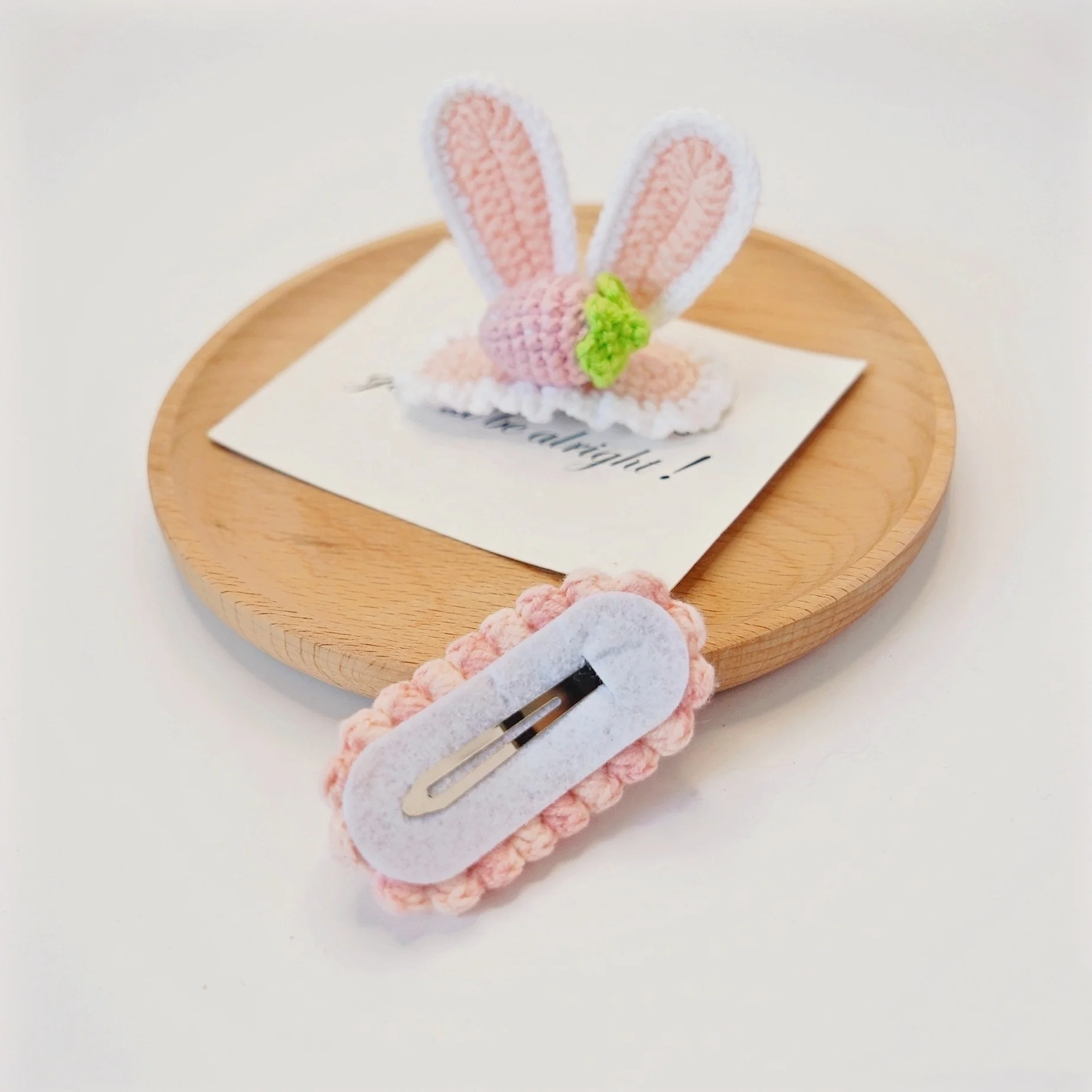 Pink Cotton Wool Crochet Rabbit Ear Flower Strawberry Hairpin Cute Baby Girl Kids Hair Accessories Knitted Hairgrips Hair Clips