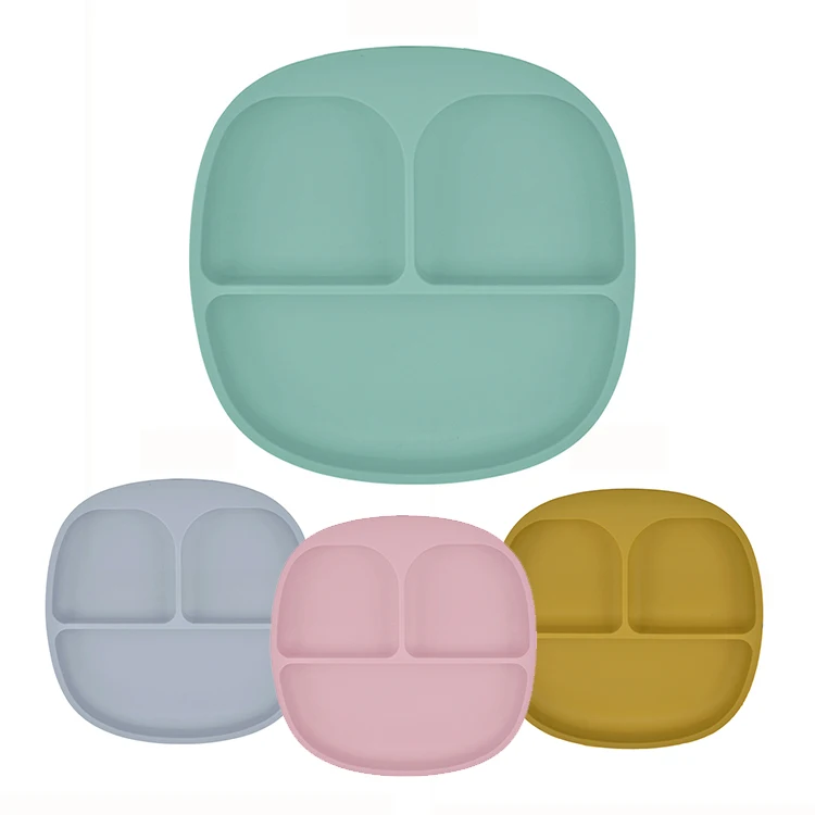Bpa Free Kids Silicone powerful adsorbent easy to clean Dish Toddler Feeding Divided Suction silica food grade silica gel Plate