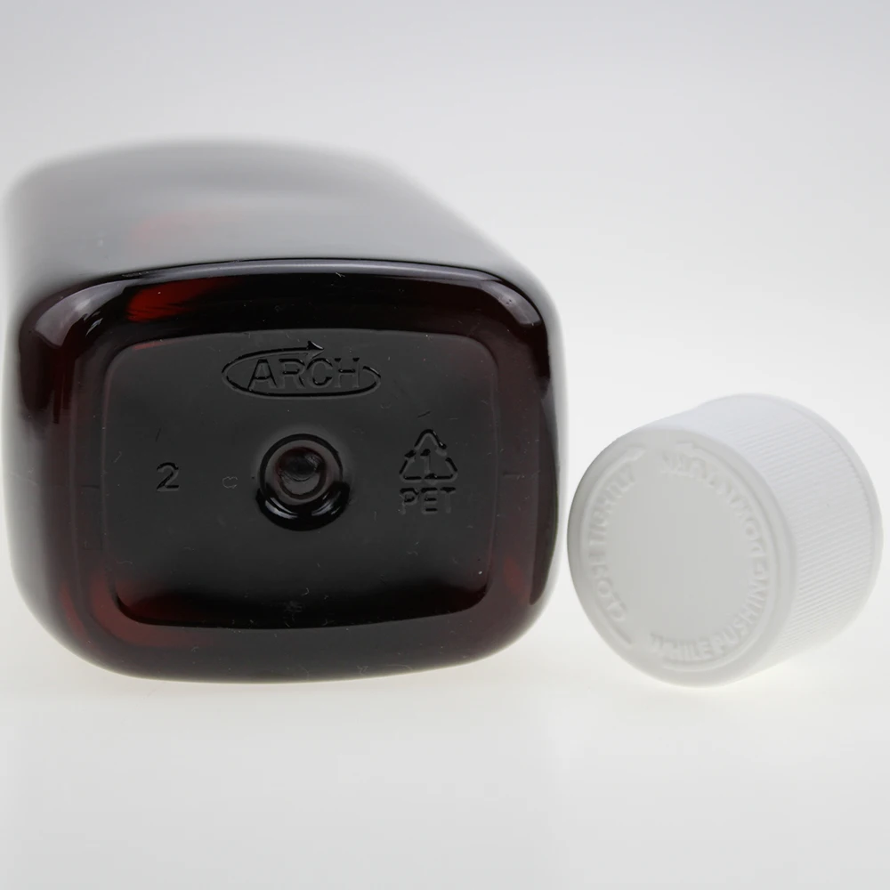 16oz Amber Pet Cough Syrup Plastic Square Bottles Modern Arch Clear Seal Medicine Pet Plastic Bottle With Cap